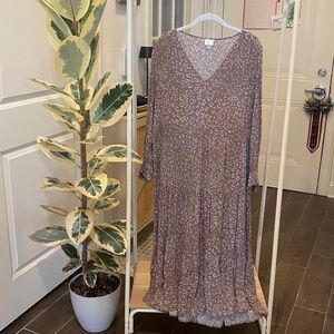 Brown Leopard Print Long Sleeve Dress